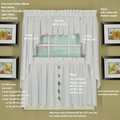Today's Curtain, Orleans Scallop Curtain, White 30" Tier Pair and Tieback, 60" W x 30" L, White - color: White, size: 60"W x 30"L (Pack of 1)