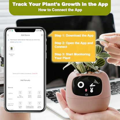 PLANTSIO Smart Plant Pot with Screen, 80ml Self-Watering Planter Pink - color: Pink