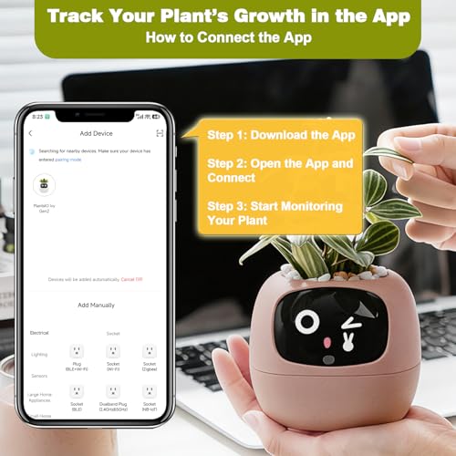 PLANTSIO Smart Plant Pot with Screen, 80ml Self-Watering Planter Pink - color: Pink
