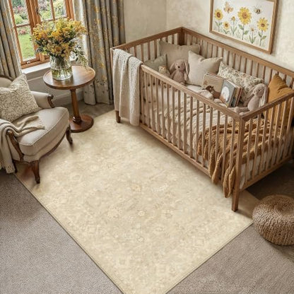 3x5 Beige Neutral Floral Area Rug - color: Beige, size: 3' x 5' (Rectangular)