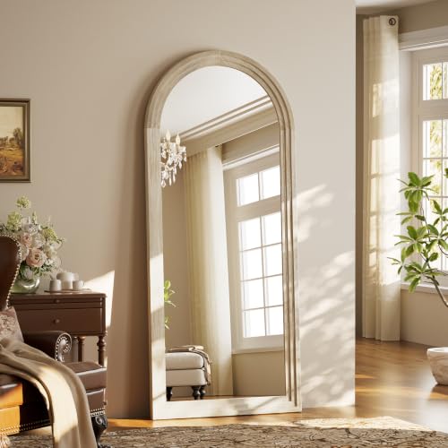 71"x30" Arched Full Length Mirror with White Solid Wood Frame - color: White, size: 71"L x 30"W