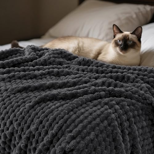 PHF Soft Cozy Fleece Throw Blanket, 340GSM Lightweight Warmth, Dark Grey - color: Dark Grey, size: Throw(50"x60")