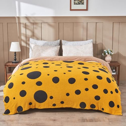 CozeCube Reversible Knit Throw Blanket, Yellow Black Polka Dot, 50"x60" - color: D-gold Yellow and Black, size: 50"x60"