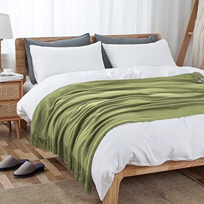 Vonty Olive Green Knitted Throw Blanket with Tassels Fringe, 50x60 Acrylic - color: Olive Green, size: 50" x 60"