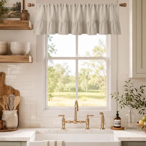 Emvency Modern Valances for Windows, Line Ruffle Hem, 2 Pack 52x18 Inch, - color: Beige Modern