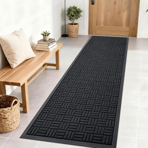 OLANLY Front Door Mat Outside Entrance 71x23, Heavy-Duty Rubber Doormat - color: Black, size: 71" X 23"
