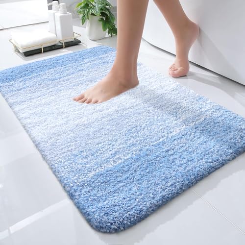 OLANLY Small Bathroom Rugs 24x16, Extra Soft Absorbent Microfiber Bath Rugs - color: Light Blue, size: 24" X 16"