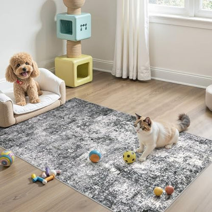 DMOYEST 3x5 Entryway Area Rug Washable Abstract Grey Small Carpet - color: Grey, size: 3' x 5' (Rectangular)