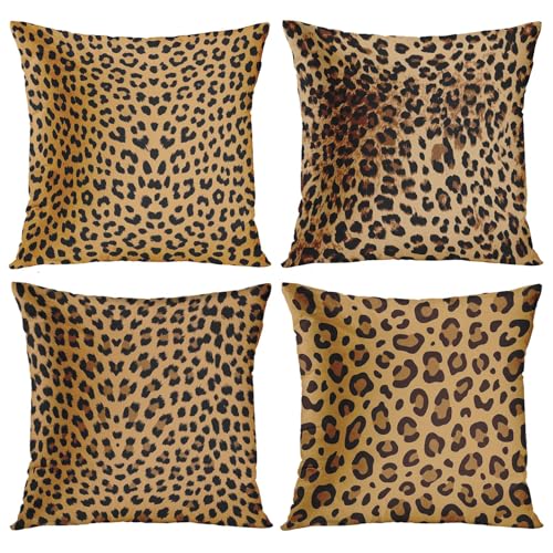 Throw Pillow Covers, Safari Brown, Set of 4, 18"x18" - color: Leopard Print 2