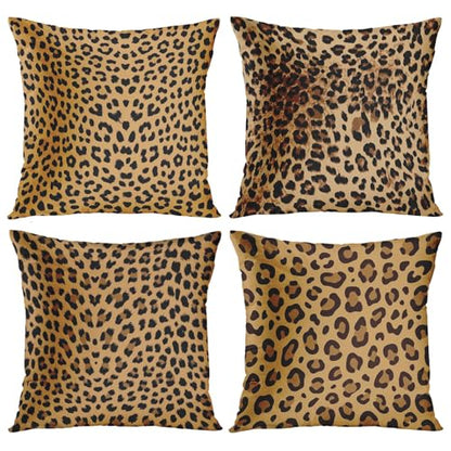 Throw Pillow Covers, Safari Brown, Set of 4, 18"x18" - color: Leopard Print 2