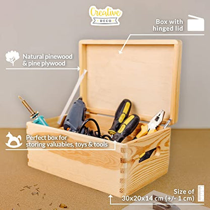 Creative Deco Large Wooden Storage Box with Hinged Lid - color: Beige, size: L | Handles