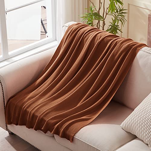 TREELY 100% Cotton Brown Knitted Throw Blanket 50"x60" - color: Brown, size: Throw(50" x 60")