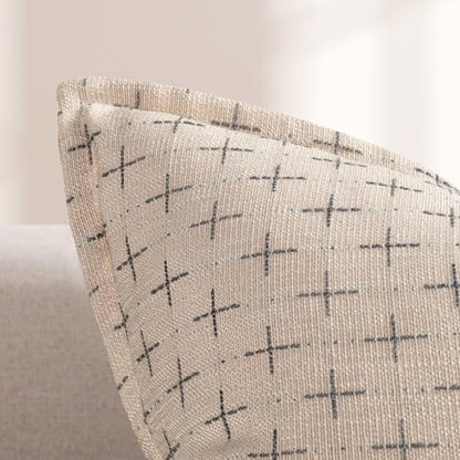 ZWJD Pillow Covers 24x24 Set of 2 Soft Polyester Textured Pillow Covers with Stylish Flange Edge Cozy Farmhouse Throw Pillows for Couch Bed Sofa Living Room - color: Beige, size: 24" x 24" (Pack of 2)