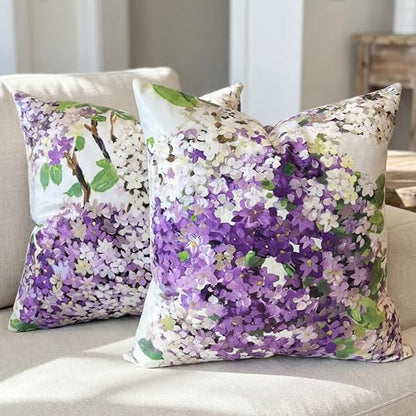 Decorative Pillow Covers 18x18 Set of 2, Velvet Purple Hydrangea Covers - color: Purple