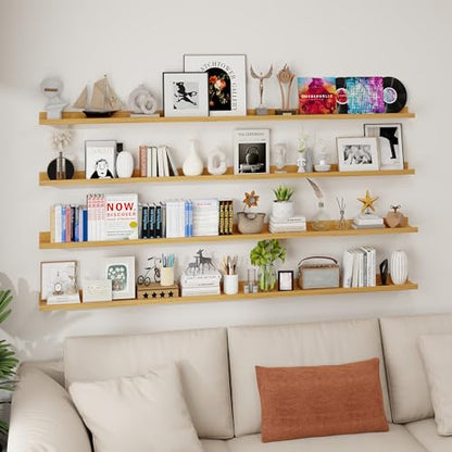 Axeman Picture Ledge Shelf, 72 Inch Oak Floating Shelves Set of 4 - color: Oak, size: 72 Inch
