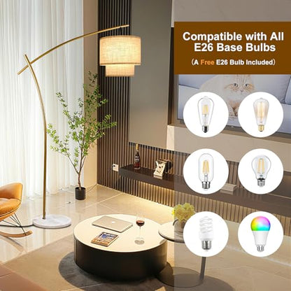 Lightdot Gold Arc Floor Lamp 70in Modern Standing Tall Lamps 3000K Dimmable - color: Fabric-Gold