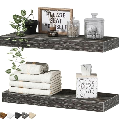 QEEIG Bathroom Floating Shelves for Wall (Grey, Set of 2, 15.7") - color: D. Grey, size: 15.7"