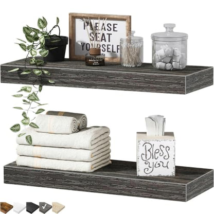 QEEIG Bathroom Floating Shelves for Wall (Grey, Set of 2, 15.7") - color: D. Grey, size: 15.7"
