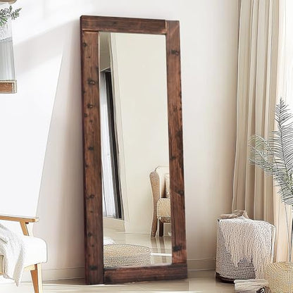 65x24in Full Length Mirror, Solid Wood Convex Frame, Brown - color: Brown-convex Frame, size: 65"L x 24"W
