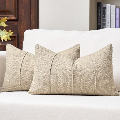 Textured Boucle Throw Pillow Covers 12x20 Inch Set of 2 Oatmeal - color: Oatmeal, size: 20" x 12" (Pack of 2)