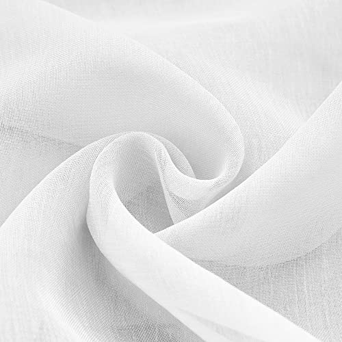 MASWOND Extra Long Faux Linen Sheer White Curtain Rod Pocket, 50W x 192L - color: White, size: 50"W x 192"L (Pack of 1)