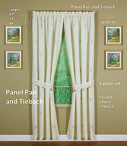 Today's Curtain Verona Reverse Embroidery Panel Pair and Tiebacks, 72", Ecru/Rose, 80" W X 72" L - color: Ecru/Rose, size: 80"W x 72"L (Pack of 1)