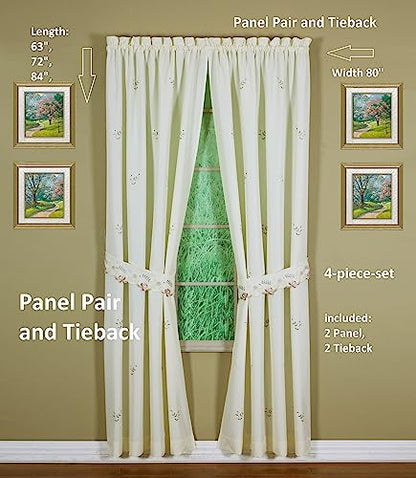 Today's Curtain Verona Reverse Embroidery Panel Pair and Tiebacks, 84", Ecru/Rose, 80" W X 84" L - color: Ecru/Rose, size: 80"W x 84"L (Pack of 1)