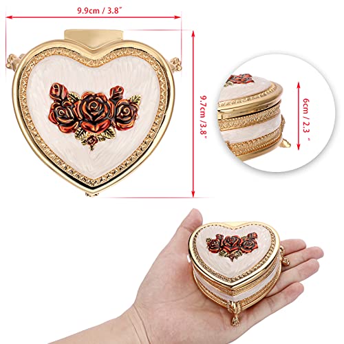 Hipiwe Heart Shape Metal Jewelry Box Antique Trinket Box Carved Red Rose - color: Red, size: Small