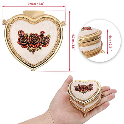 Hipiwe Heart Shape Metal Jewelry Box Antique Trinket Box Carved Red Rose - color: Red, size: Small