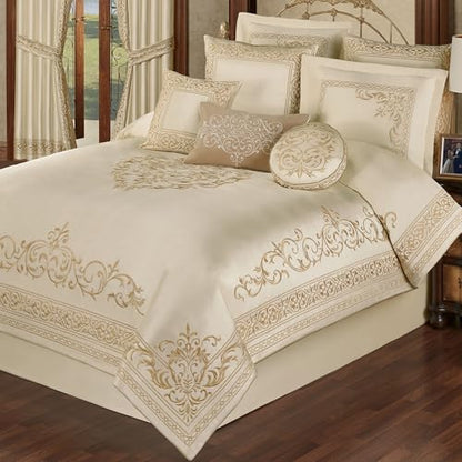 Touch of Class Versailles Luxury Comforter, Classic Pearl, Queen, 7 Pc Set - size: 7 Piece Queen Comforter Set