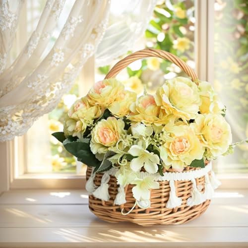 WRINGKIT 2 Pack Flower Girl Basket, Decorative Silk Petal, Small Boho Style