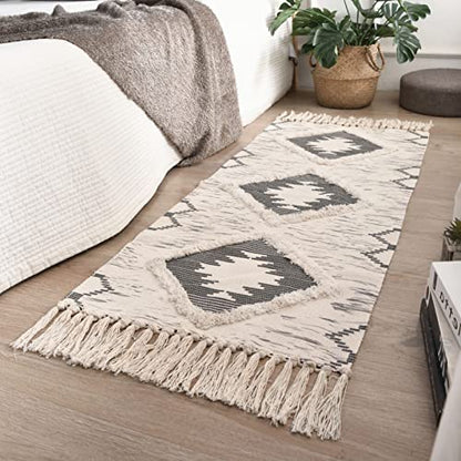 Boho Runner Rug 2'x4.3', Washable Hallway Rug Runner Non Slip Rubber Backed, Kitchen Farmhouse Area Rug Floor Mat with Tassels, Tufted Woven Cotton Entryway Carpet, Grey - color: Grey, size: 2' x 4'3" (Runner)