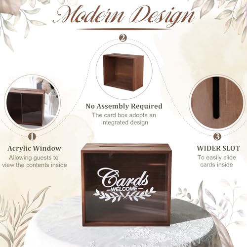 OurWarm Brown Wooden Wedding Card Box for Reception with Acrylic Window - color: Brown