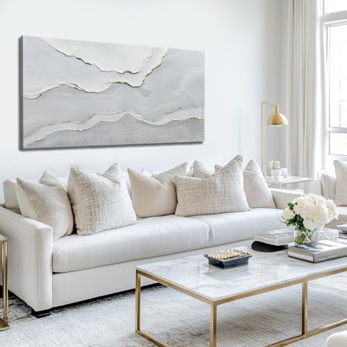 NBAODAN Modern Abstract Art Wall Decor White Textured Wall Art Gold Foil Decorations Artwork Contemporary Pictures for Living Room Bedroom Hallway 24x48 Inch - color: White, size: 48"L x 24"W