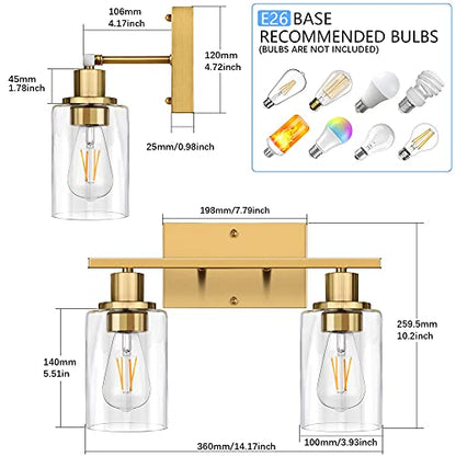 ShineTech 2-Light Bathroom Vanity Light, Brushed Brass Modern Wall Sconce - color: Gold