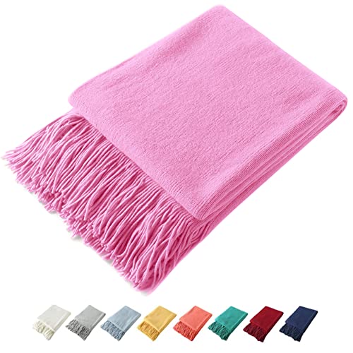 Homiest Hot Pink Knitted Throw Blanket with Fringe, 50x60 Inch - color: Hot Pink, size: 50" x 60"