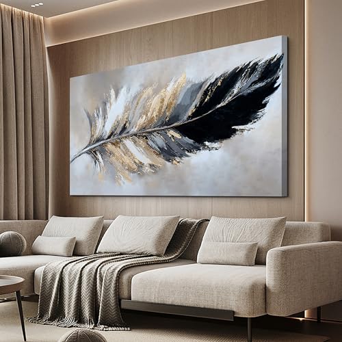 Black And Gold Minimalist Abstract Canvas Wall Art Decor For Living Room | 20x40 Inch black and gold minimalist abstract wall art, textured canvas print for bedroom office dining room home decor - color: grey golden, size: 40"L x 20"W