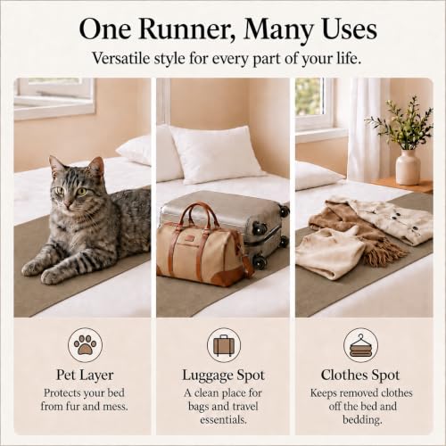 Solid Bed Runner Set,2 Pillow Covers,Olive Brown,70.9x19.7in - color: Olive Brown, size: Twin/Twin XL