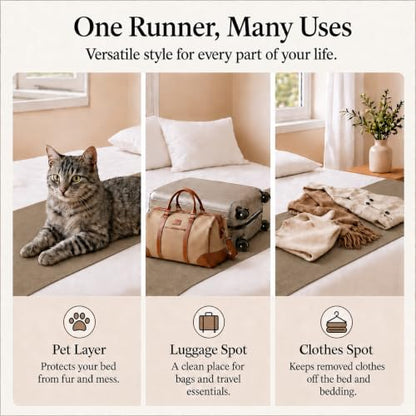 Solid Bed Runner Set,2 Pillow Covers,Olive Brown,70.9x19.7in - color: Olive Brown, size: Twin/Twin XL