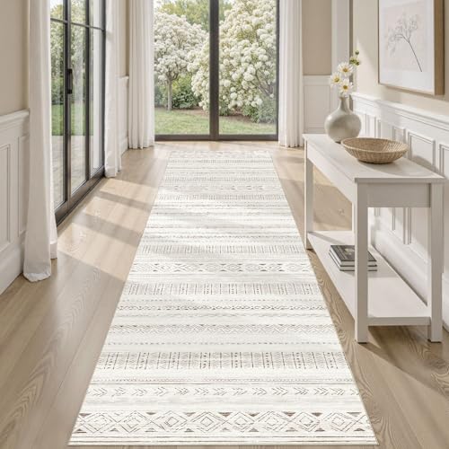 cotiled Hallway 2.6x8 Runner Rugs Washable Boho Moroccan Soft Rug - color: Light Brown/Cream, size: 2.6' x 10' (Runner)