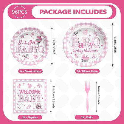 Grencian 96 Pcs BBQ Baby Shower Decorations for Girls, Serves 24 - style: Pink BBQ Kit