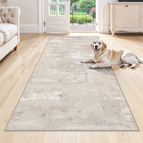 Abstract Kitchen Runner Rug 4x8 - Washable Wide Rugs for Hallway Bedroom Laundry Low Pile Stain Resistant Entryway Dining Room Carpet with Non Slip Backing Modern Decoration Mat 4x8 Beige - color: Beige, size: 4' x 8' (Runner)