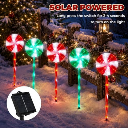 BRIGHTDECK 10 Pack Solar Christmas Pathway Lights, RedGreen Lollipop Stakes - color: RedGreen, size: 10Pack