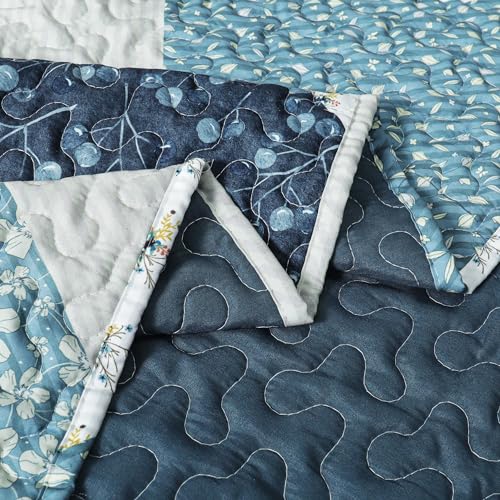 Exclusivo Mezcla Reversible Boho Quilted Throw Blanket, 50"x 60" - color: Bohemian Patchwork Blue, size: 50 x 60 inch