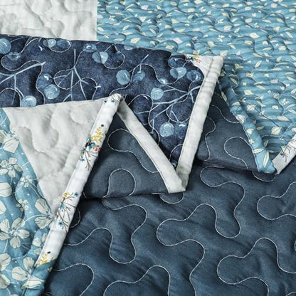 Exclusivo Mezcla Reversible Boho Quilted Throw Blanket, 50"x 60" - color: Bohemian Patchwork Blue, size: 50 x 60 inch