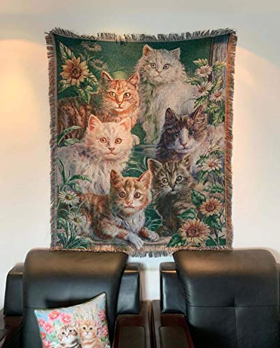 Garden Cat Flower Woven Tapestry Throw Blanket 50"x60" - color: Cat