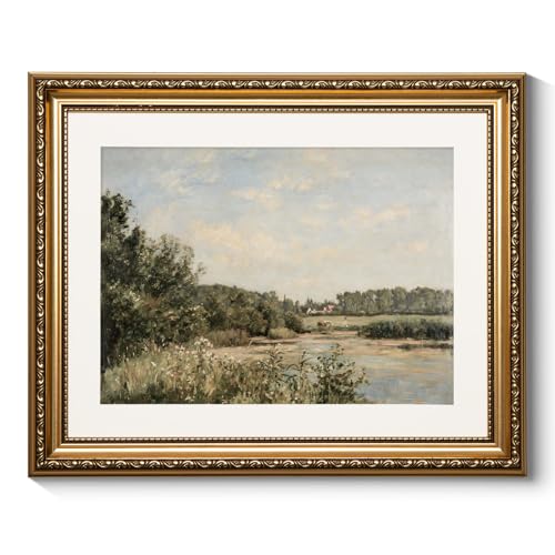 ARPEOTCY Vintage Gold Framed Wall Art Decor, Nature Landscape RiversideTrees Paintings, Victorian Wall Decor for Living Room Bedroom Bathroom, Canvas Prints Antique Frame Artwork, 13x16 inch - color: Tourne-Bourse Meadows, size: 16"L x 13"W