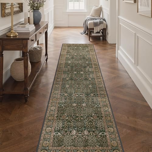 Bavni 2x10 Kitchen Runner Rug, Washable Non Slip, Dark Green Brown - color: Dark Green Brown, size: 2' x 10' (Rectangular)
