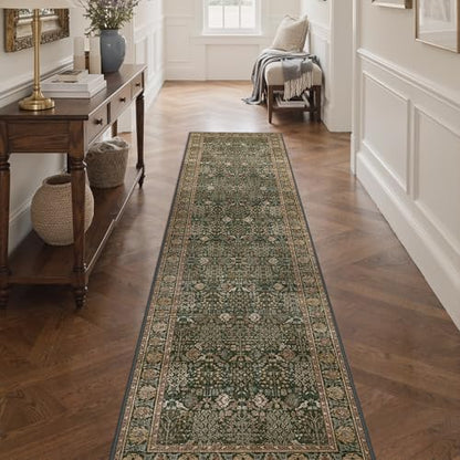 Bavni 2x10 Kitchen Runner Rug, Washable Non Slip, Dark Green Brown - color: Dark Green Brown, size: 2' x 10' (Rectangular)