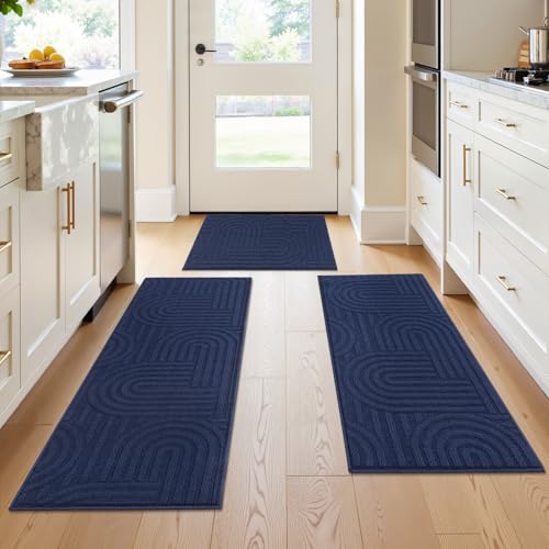 U'Artlines Kitchen Rugs and Mats Set of 3, Blue 20x32+20x48+20x59 - color: Blue